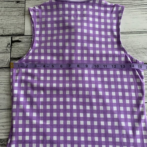 Polo Golf Ralph Lauren Tailored Fit Shirt Purple Gingham Quarter Button Tank Top - Picture 10 of 12